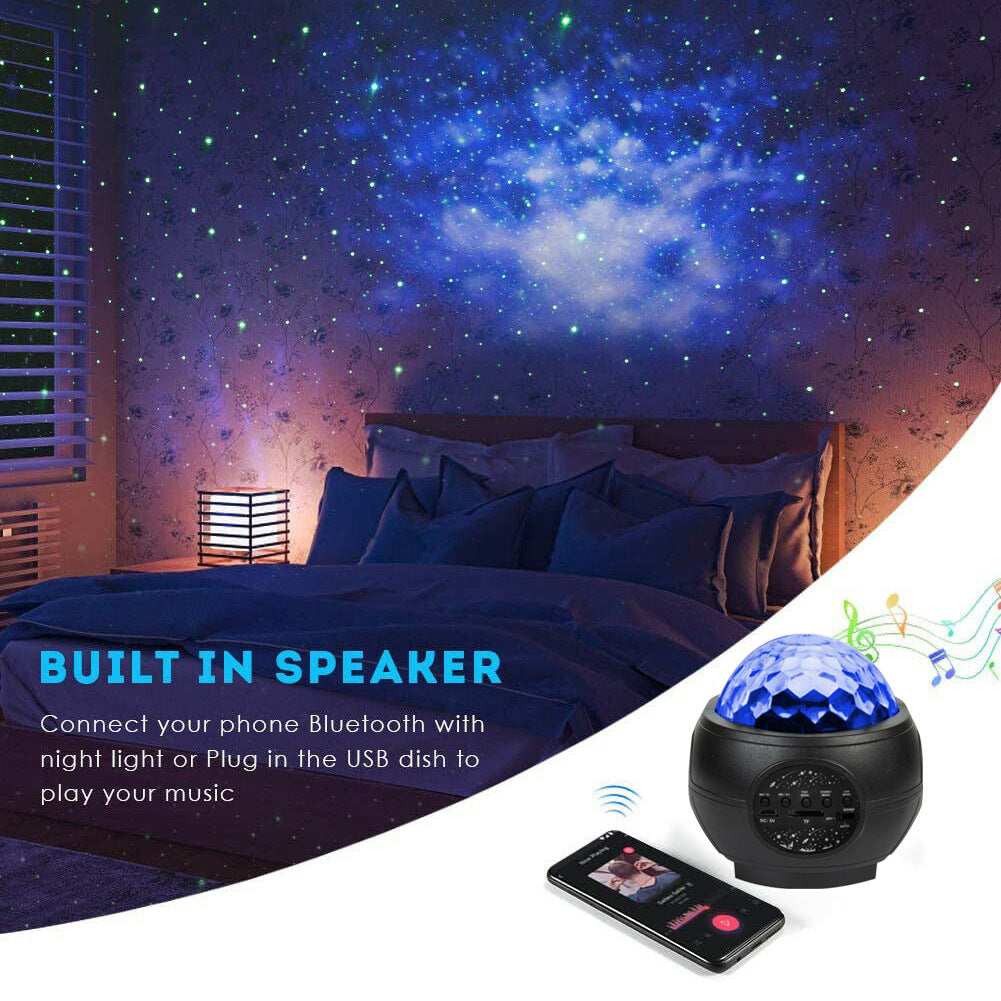 LED Star Ocean Wave Projector Night Light Galaxy Starry Sky Projector Night Lamp With Music Bluetooth Speaker